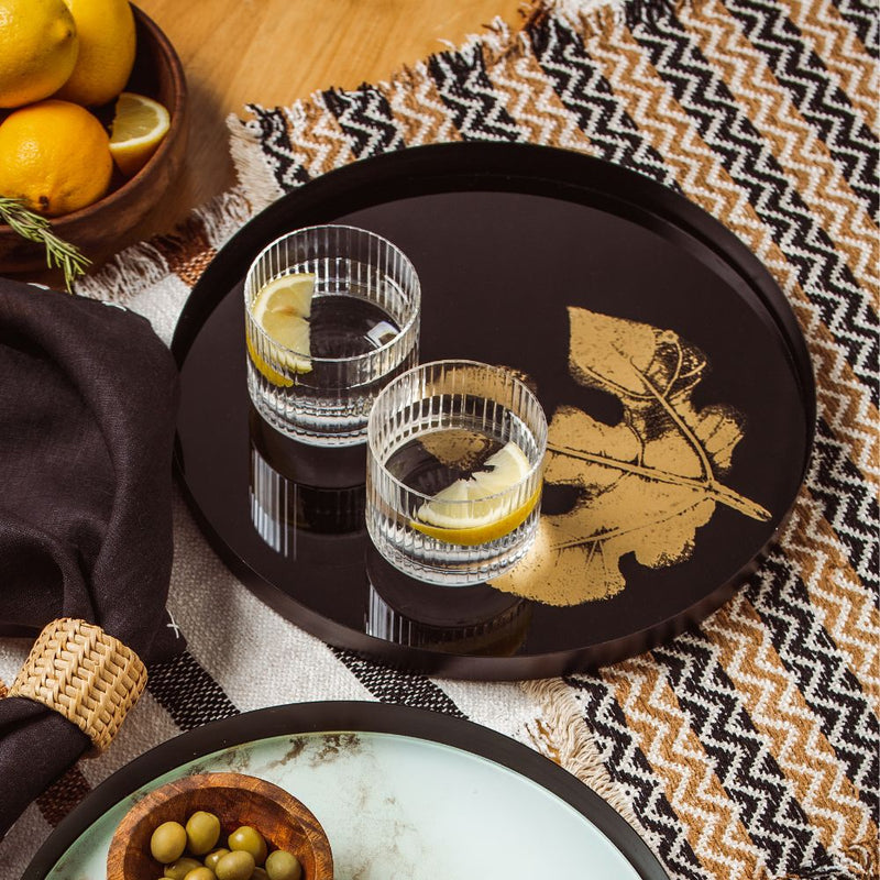 Black and Gold Maple Leaf Lazy Susan